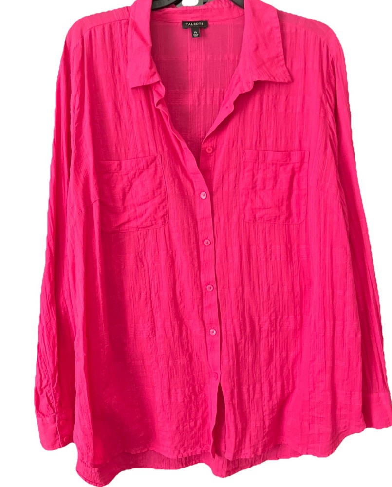 Talbots Womens Dark Pink Button Front Long Sleeve Shirt SZ XL 100% cotton EUC s1