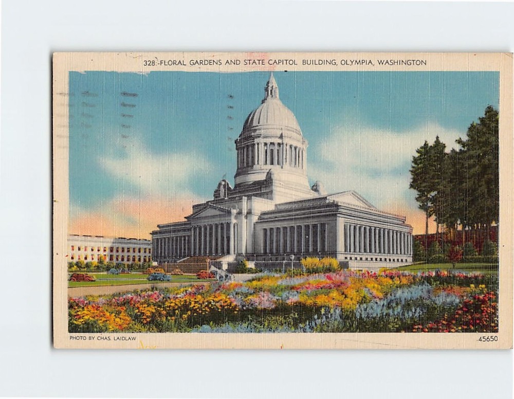 Postcard Floral Gardens and State Capitol Building Olympia Washington USA