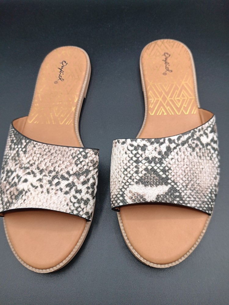 Qupid Women's Faux Snakeskin Sandal Slides Size 10 Slip On