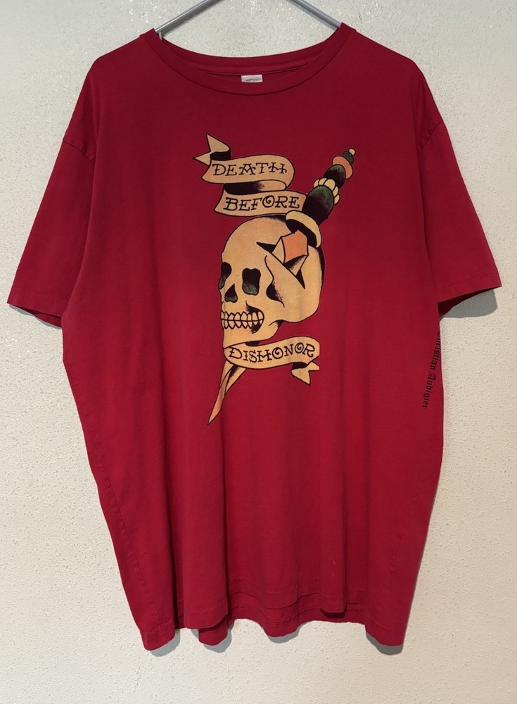 Ed Hardy Red T-Shirt Death Before Dishonor  Men’s 2XL Vintage Y2K USA R22