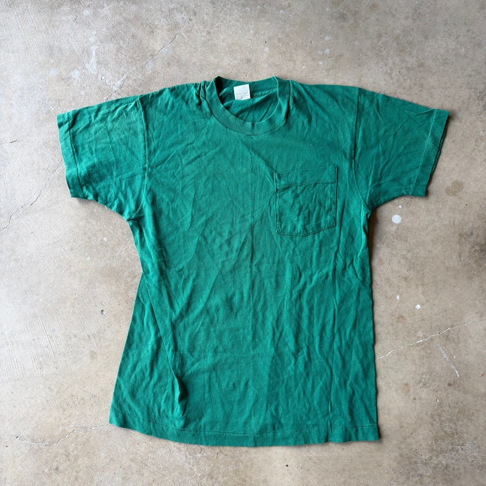 Vintage 80S Fruit Of The Loom Pocket Tee Shirt Selvedge Mens Large Green Ds