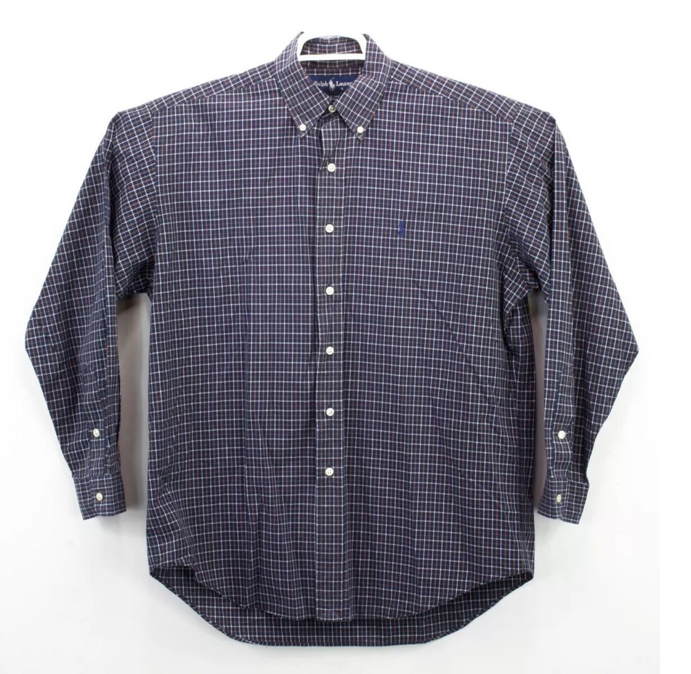 Ralph Lauren Blake Mens Size Medium Blue Checkered Button Front LS Shirt (2403)