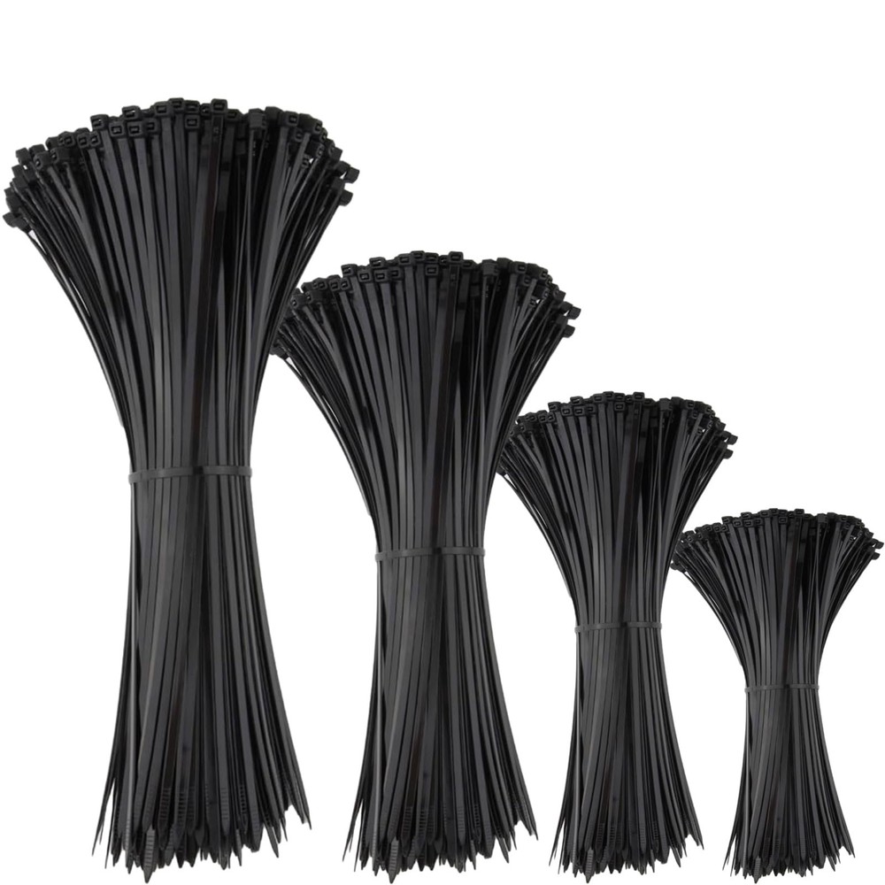 450-Piece Black Self-Locking Cable Zip Ties in Assorted Sizes 18+14+12+8+6+4 Inch