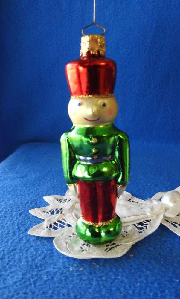 Vintage Germany Blown Glass Christmas Ornament Glitter Nutcracker Soldier 5