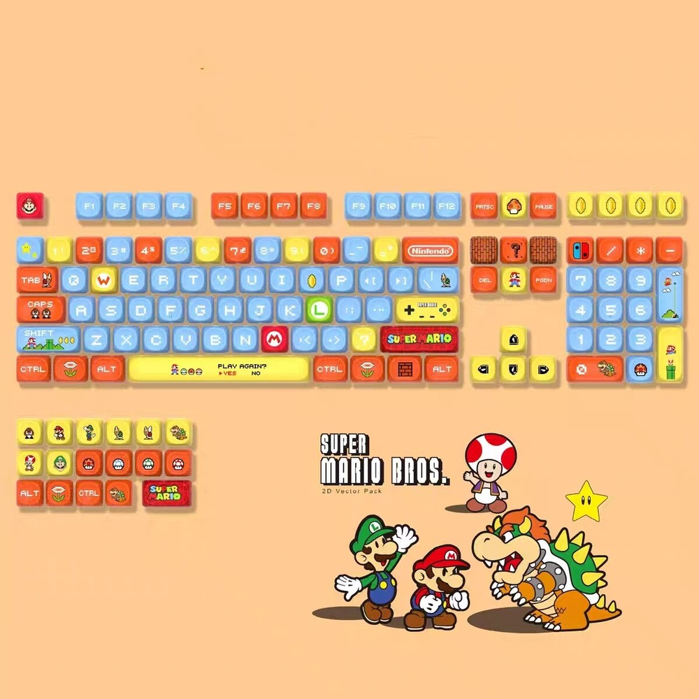 High-quality red MOA height PBT sublimation Mario keycaps for enhanced gaming and typing experience