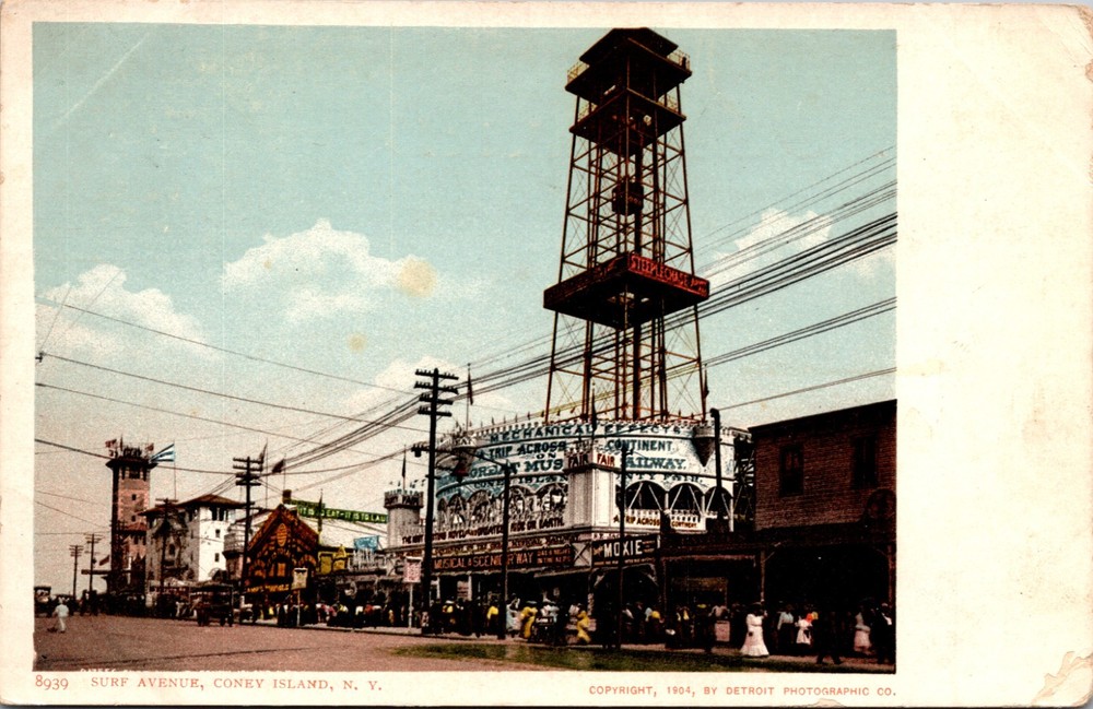 Surf Avenue Coney Island New York Steeplechase Park 1904 Antique Postcard