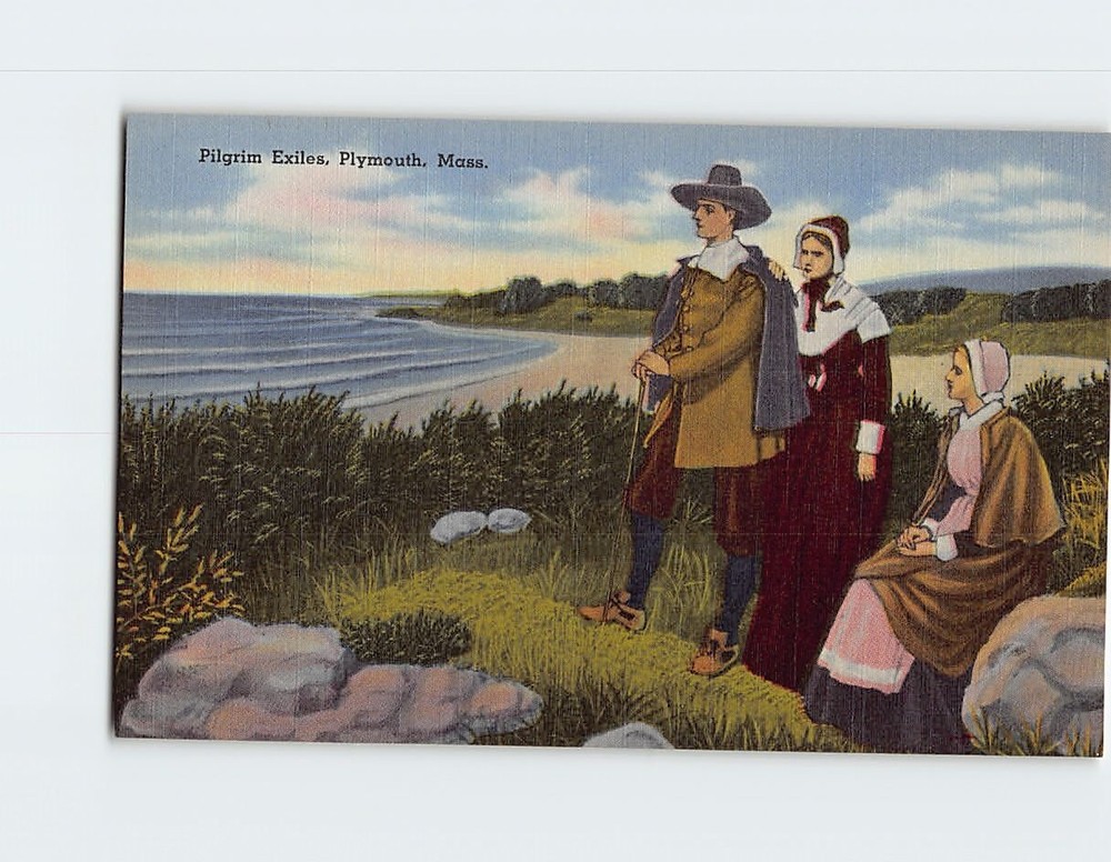 Postcard Pilgrim Exiles, Plymouth, Massachusetts