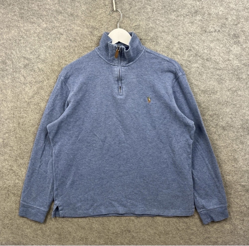 Ralph Lauren Jumper Mens Medium Blue Estate Rib 1/4 Zip Pullover Sweatshirt Top