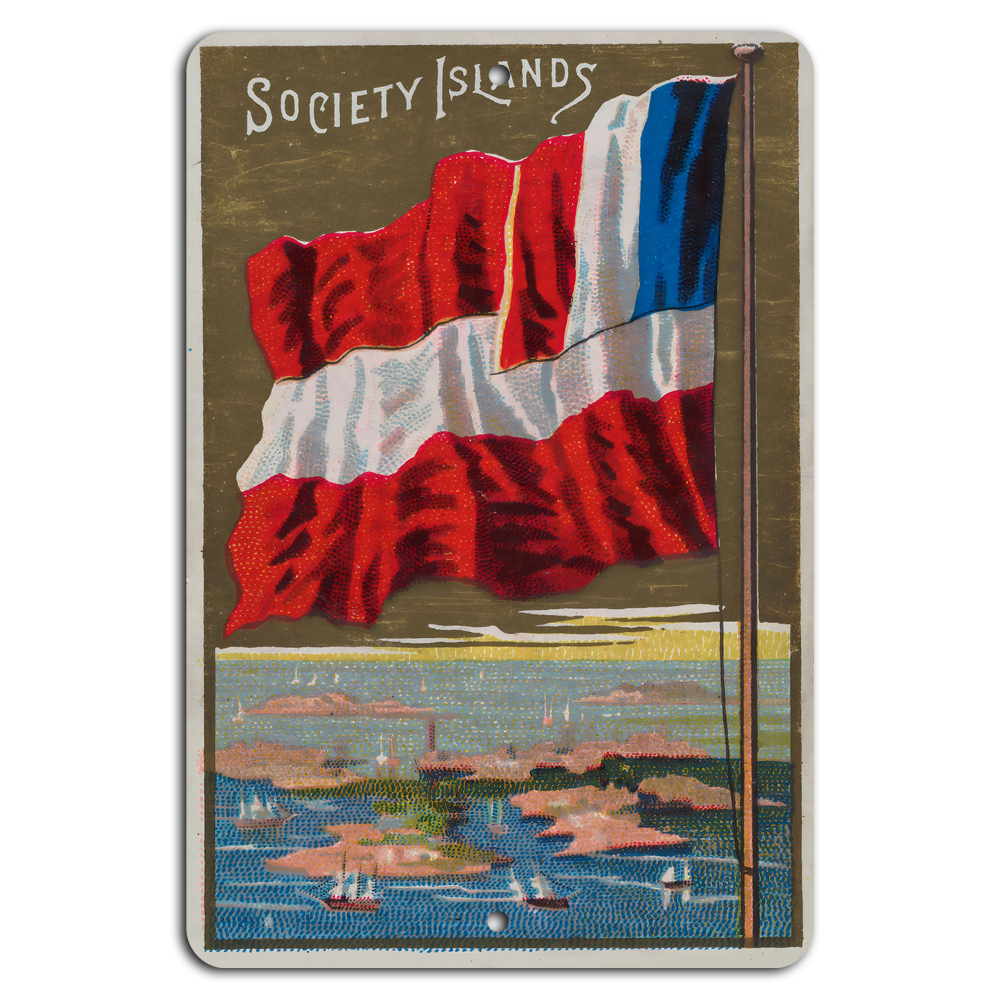 Society Islands: Vintage Flag and Seascape