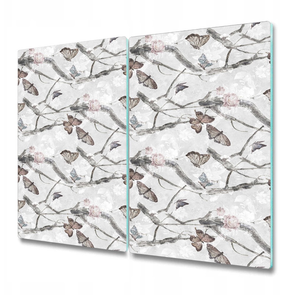 Glass Chopping Board Butterfly Painting Branches with delicate flowers 2x30x52