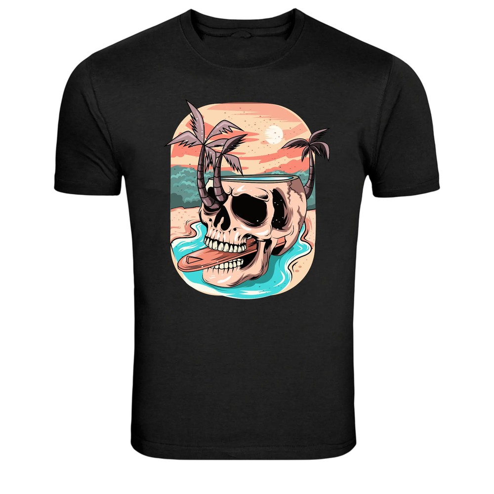 Tropical Skull Island Sunset Beach Graphic T-Shirt