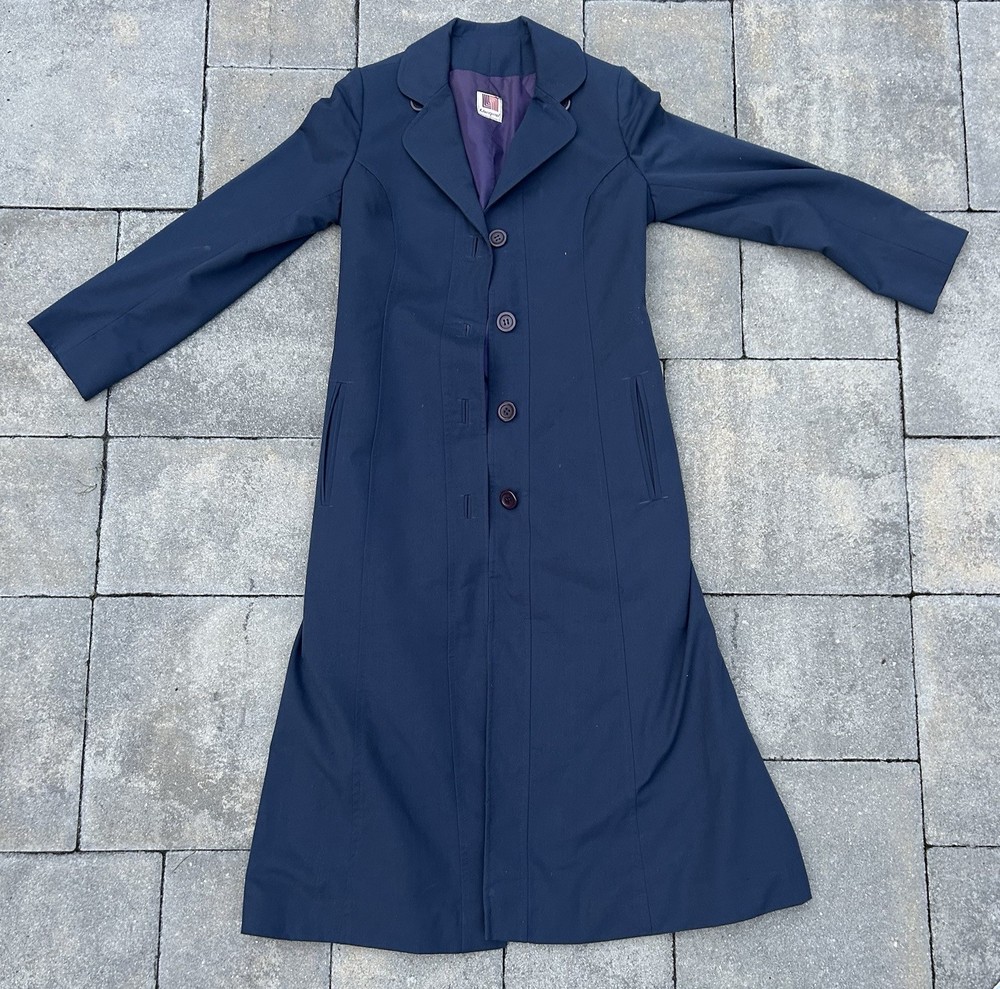 Vintage 60s Navy Blue Liverpool Women’s Long Coat Dress Ladies Made In Mexico