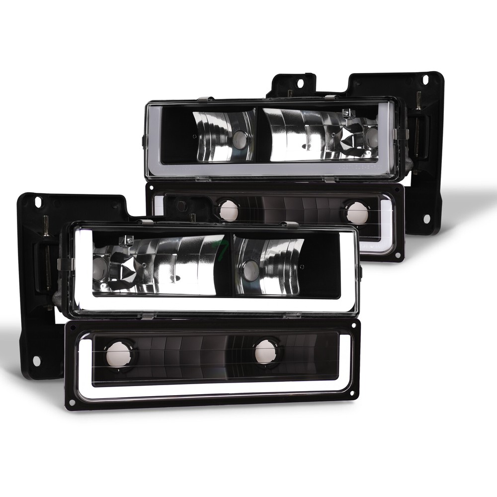 Topline For 1992-1999 C/K Suburban/Tahoe/Yukon Black LED Strip Headlights+Bumper