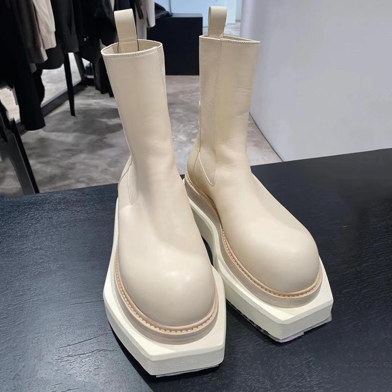 Men's Retro Chelsea Ankle Boots Flat Platform Round Toe Biker Casual Shoes