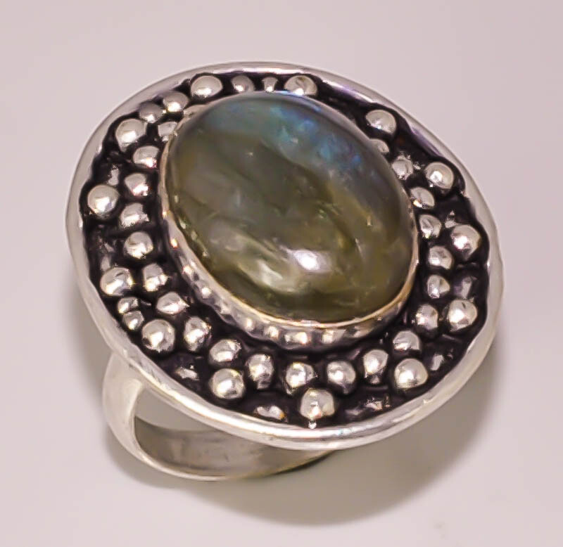 Natural Labradorite Vintage Look Jewelry 925 STERLING SILVER PLATED RING 7