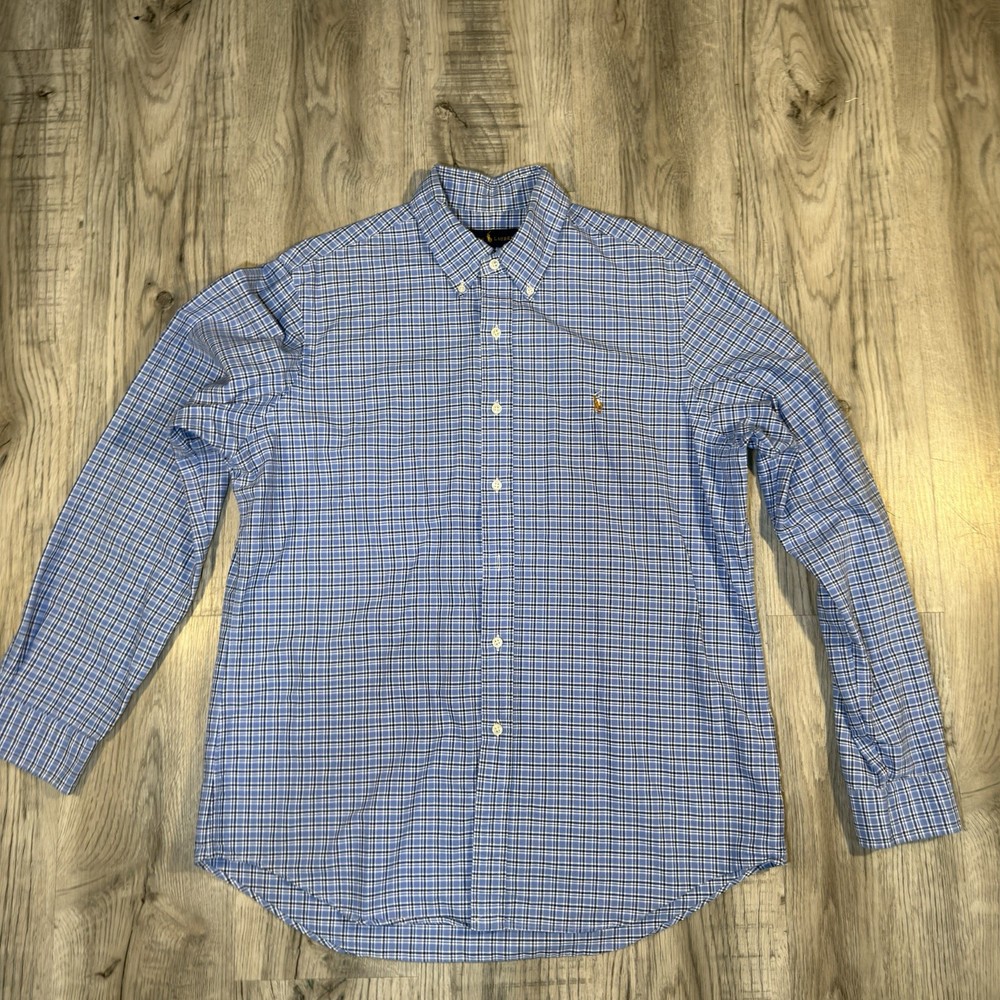 Polo Ralph Lauren Mens Shirt Blue Checkered Button Down Casual Classic