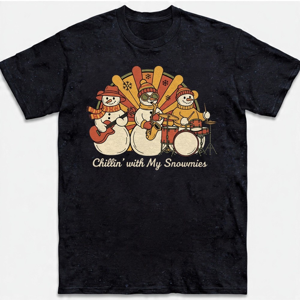 Chillin' With My Snowmies Christmas T-Shirt Snowman Retro Christmas Music Shirt