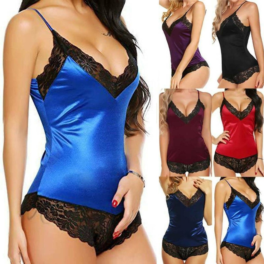Sexy Satin Lace Teddy Lingerie Bodysuit Babydoll Nightwear