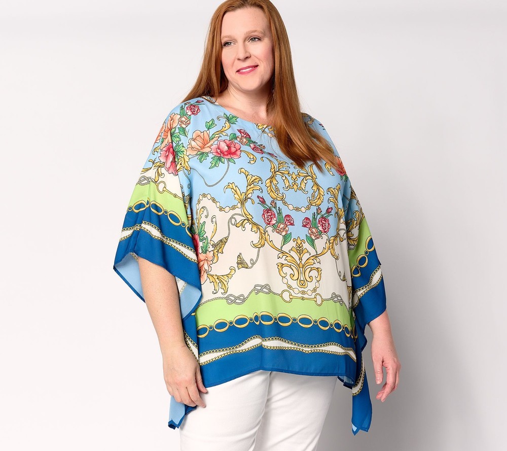Belle by Kim Gravel Women's Top Sz XS High Status Poncho Multi-colored A636809