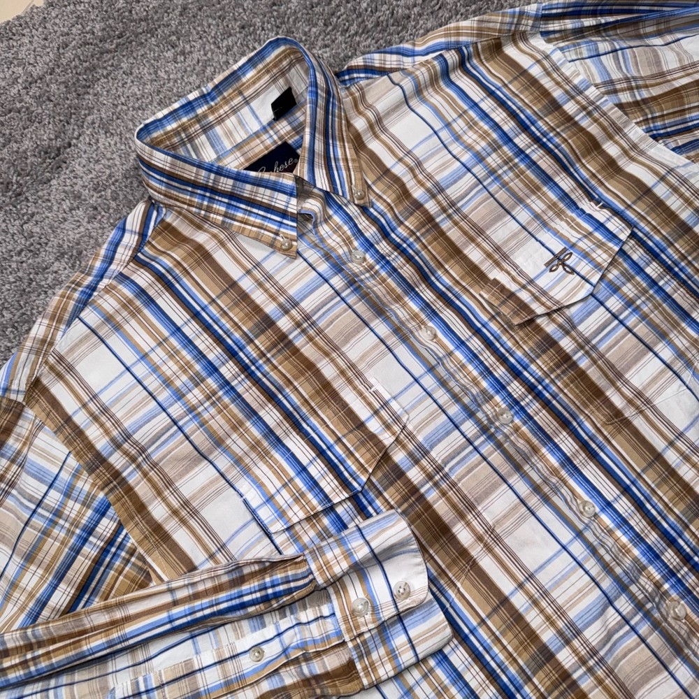 Lucchese Classics Western Shirt Mens Plaid Blue Brown Large EXCELLENT