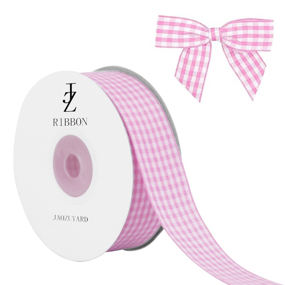 JaoZuyard Pink Gingham Ribbon 1 inch X 25 Yards Plaid Ribbon 100% Polyester W...